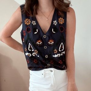 Vintage Embroidered Floral Vest Top